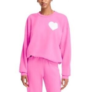 AVIATOR NATION Heart Stitch Baby Pink White Heart Sz Msd Crewneck Comfy